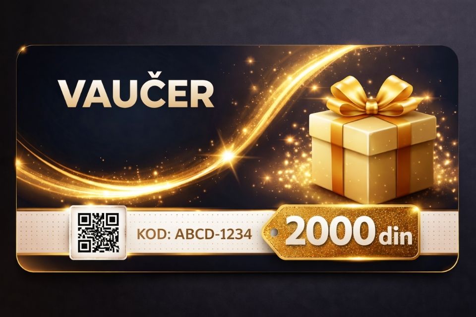 Digitalni poklon vaučer sa QR kodom i označenom novčanom vrednošću