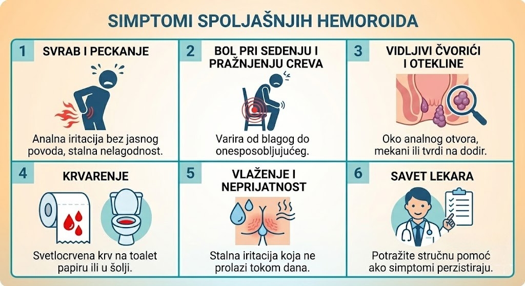 Simptomi spoljašnjih hemoroida
